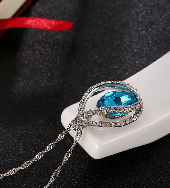 Natural Sea Blue Zirconia Crystal Pendant