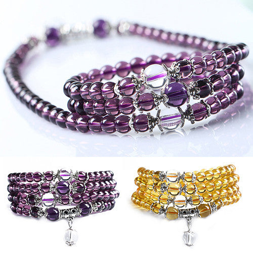 Buddhist Prayer Necklace/Bracelet with 108 Grain Amatist Crystal Stone