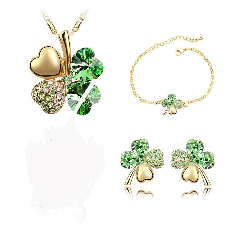 Four Leaf Clover Crystal Jewelry Set.