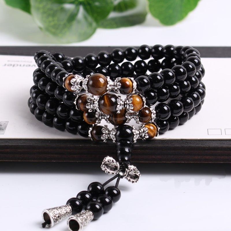 Crystal bracelet/necklace, Tibet Buddhist meditation, black color, 108 prayer beads.