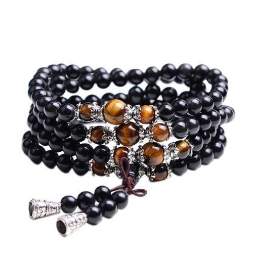 Crystal bracelet/necklace, Tibet Buddhist meditation, black color, 108 prayer beads.