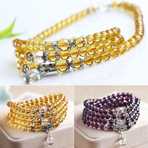 Buddhist Prayer Necklace/Bracelet with 108 Grain Amatist Crystal Stone