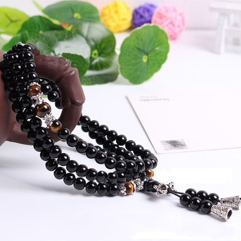 Crystal bracelet/necklace, Tibet Buddhist meditation, black color, 108 prayer beads.