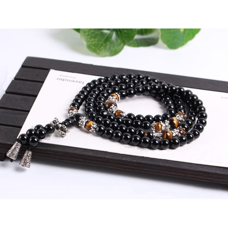 Crystal bracelet/necklace, Tibet Buddhist meditation, black color, 108 prayer beads.