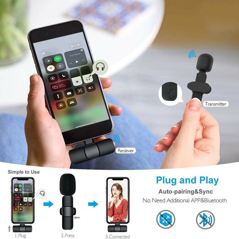 Professional Wireless Lavalier Lavalier Microphone for iPhone, IPad, Android- Condenser Recording Microphone.